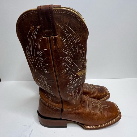 Larry Mahan Brown Leather Square Toe Cross Hair Western Cowboy Boots Size 6B - Picture 7 of 14